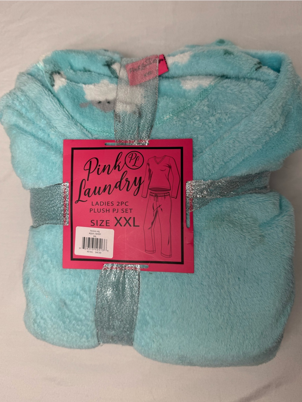 🐑 Pink Laundry Women's Plush Pajama Set XXL Aqua Sheep Print 2-Piece NWT Super